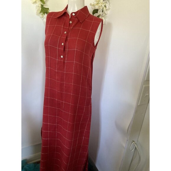 Coldwater Creek Shirt Maxi Dress Sz 6 Women Red Linen Blend Button Up Sleeveless - Picture 1 of 16